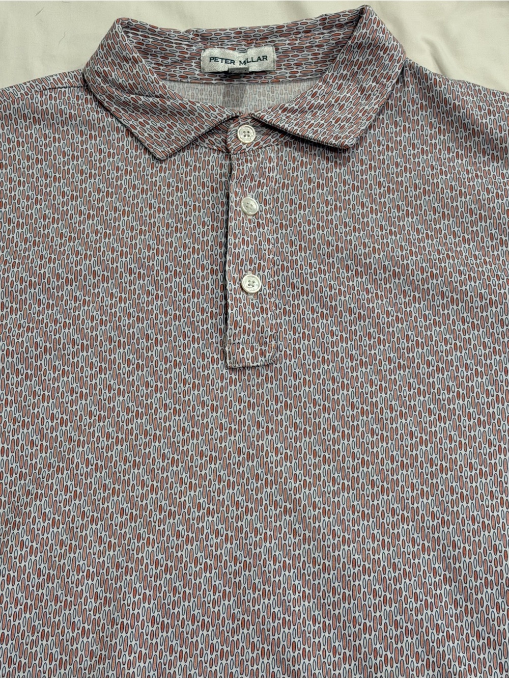 Peter Millar Slim-Fit Geo Print Polo in Maroon and Cream